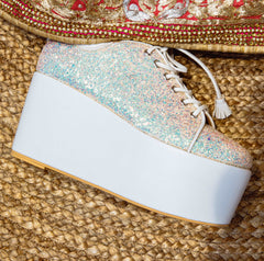 Begum White Bridal Sneaker Wedges - Customized Wedding Shoes Begum White Bridal Sneaker Wedges - Customized Wedding Shoes