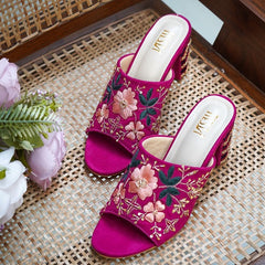 Adina (Pink, Magenta hand embroidered blocks heels) Adina (Pink, Magenta hand embroidered blocks heels)