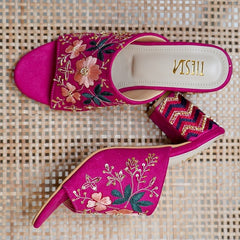 Adina (Pink, Magenta hand embroidered blocks heels) Adina (Pink, Magenta hand embroidered blocks heels)