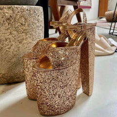 Deli Gold Shimmer Customised Bridal Block Heels for Weddings Deli Gold Shimmer Customised Bridal Block Heels for Weddings