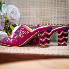 Adina (Pink, Magenta hand embroidered blocks heels) Adina (Pink, Magenta hand embroidered blocks heels)