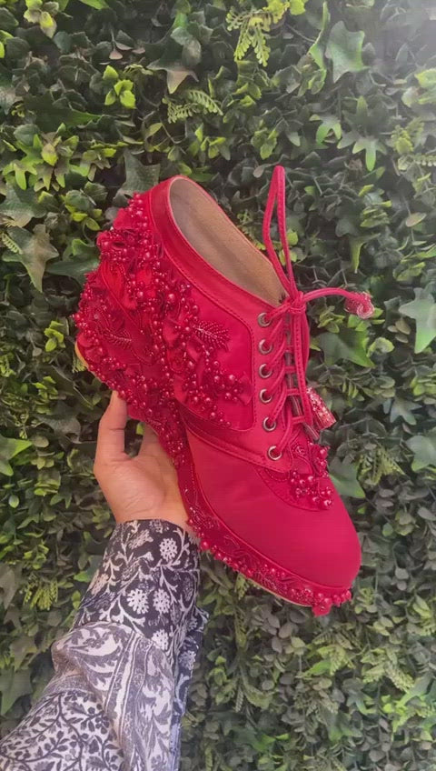 Red Cindrella Bridal Sneaker Wedges - Customized Wedding Shoes | Tiesta Red Cindrella Bridal Sneaker Wedges - Customized Wedding Shoes | Tiesta