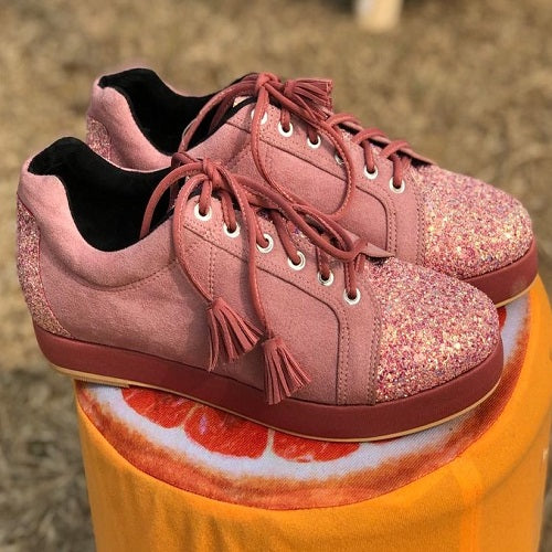 Glittery Tieskers (Pink) Wedges Platform Heels