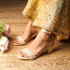 Laila (blocks) Pearl Light gold Satin Crystal Heels Laila (blocks) Pearl Light gold Satin Crystal Heels