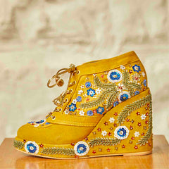 Mustard Embroidered Bridal Sneaker Wedges - Customized Wedding Shoes | Tiesta Mustard Embroidered Bridal Sneaker Wedges - Customized Wedding Shoes | Tiesta