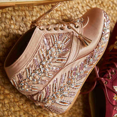 Pink Satin Embroidered Bridal Sneaker Wedges - Customized Wedding Shoes | Tiesta Pink Satin Embroidered Bridal Sneaker Wedges - Customized Wedding Shoes | Tiesta