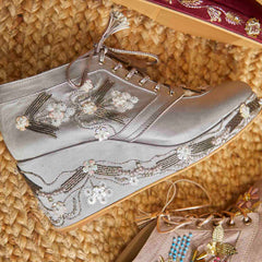Silver Satin Embroidered Bridal Sneaker Wedges - Customized Wedding Shoes | Tiesta Silver Satin Embroidered Bridal Sneaker Wedges - Customized Wedding Shoes | Tiesta
