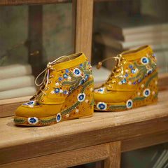 Mustard Embroidered Bridal Sneaker Wedges - Customized Wedding Shoes | Tiesta Mustard Embroidered Bridal Sneaker Wedges - Customized Wedding Shoes | Tiesta