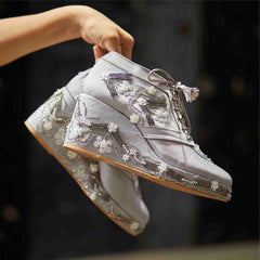 Silver Satin Embroidered Bridal Sneaker Wedges - Customized Wedding Shoes | Tiesta Silver Satin Embroidered Bridal Sneaker Wedges - Customized Wedding Shoes | Tiesta