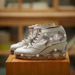 Silver Satin Embroidered Bridal Sneaker Wedges - Customized Wedding Shoes | Tiesta Silver Satin Embroidered Bridal Sneaker Wedges - Customized Wedding Shoes | Tiesta