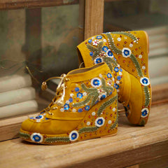 Mustard Embroidered Bridal Sneaker Wedges - Customized Wedding Shoes | Tiesta Mustard Embroidered Bridal Sneaker Wedges - Customized Wedding Shoes | Tiesta