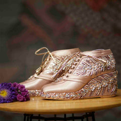 Pink Satin Embroidered Bridal Sneaker Wedges - Customized Wedding Shoes | Tiesta Pink Satin Embroidered Bridal Sneaker Wedges - Customized Wedding Shoes | Tiesta