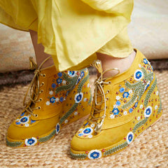 Mustard Embroidered Bridal Sneaker Wedges - Customized Wedding Shoes | Tiesta Mustard Embroidered Bridal Sneaker Wedges - Customized Wedding Shoes | Tiesta