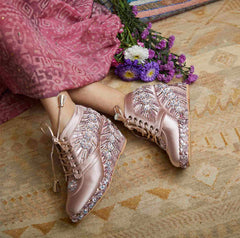 Pink Satin Embroidered Bridal Sneaker Wedges - Customized Wedding Shoes | Tiesta Pink Satin Embroidered Bridal Sneaker Wedges - Customized Wedding Shoes | Tiesta