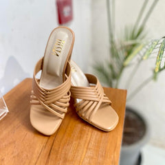Nude Strappy Block Heels - Her Shades Nude Strappy Block Heels - Her Shades