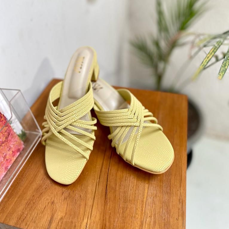Yellow Strappy Block Heels Tiesta Shoes