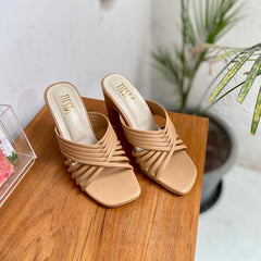 Nude Strappy Block Heels - Her Shades Nude Strappy Block Heels - Her Shades