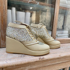 Beige Shimmer Light Gold Bridal Sneaker Wedges - Customized Wedding Shoes Beige Shimmer Light Gold Bridal Sneaker Wedges - Customized Wedding Shoes