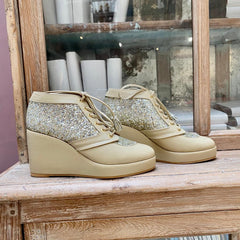 Beige Shimmer Light Gold Bridal Sneaker Wedges - Customized Wedding Shoes Beige Shimmer Light Gold Bridal Sneaker Wedges - Customized Wedding Shoes