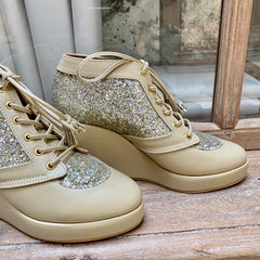 Beige Shimmer Light Gold Bridal Sneaker Wedges - Customized Wedding Shoes Beige Shimmer Light Gold Bridal Sneaker Wedges - Customized Wedding Shoes