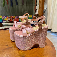 Pink Shimmer Bold Wedges Bridal Block Heels - Customised Bridal Shoes Pink Shimmer Bold Wedges Bridal Block Heels - Customised Bridal Shoes