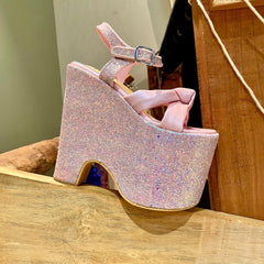 Pink Shimmer Bold Wedges Bridal Block Heels - Customised Bridal Shoes Pink Shimmer Bold Wedges Bridal Block Heels - Customised Bridal Shoes