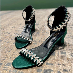 Bling Bride (Green block heels stones Diamond shoes) Bling Bride (Green block heels stones Diamond shoes)