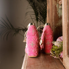 Pink Embroidered Bridal Sneaker Wedges - Customized Wedding Shoes Pink Embroidered Bridal Sneaker Wedges - Customized Wedding Shoes