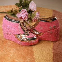 Pink Embroidered Bridal Sneaker Wedges - Customized Wedding Shoes Pink Embroidered Bridal Sneaker Wedges - Customized Wedding Shoes