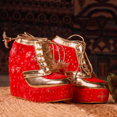 Red Bridal Self Embroidered Sneaker Wedges - Customized Wedding Shoes Red Bridal Self Embroidered Sneaker Wedges - Customized Wedding Shoes