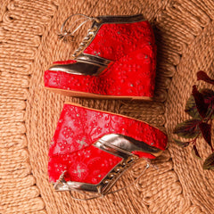 Red Bridal Self Embroidered Sneaker Wedges - Customized Wedding Shoes Red Bridal Self Embroidered Sneaker Wedges - Customized Wedding Shoes