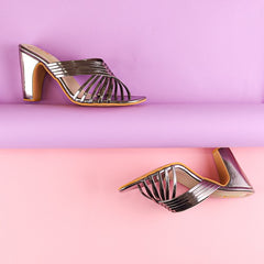 Grey Strappy Block Heels - Her Shades Grey Strappy Block Heels - Her Shades