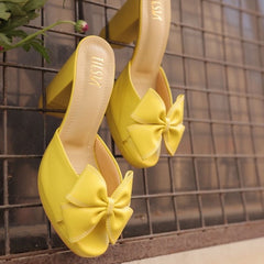 Mustard Yellow Bow Block Heels