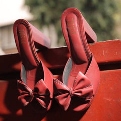 Maroon Bow Block Heels