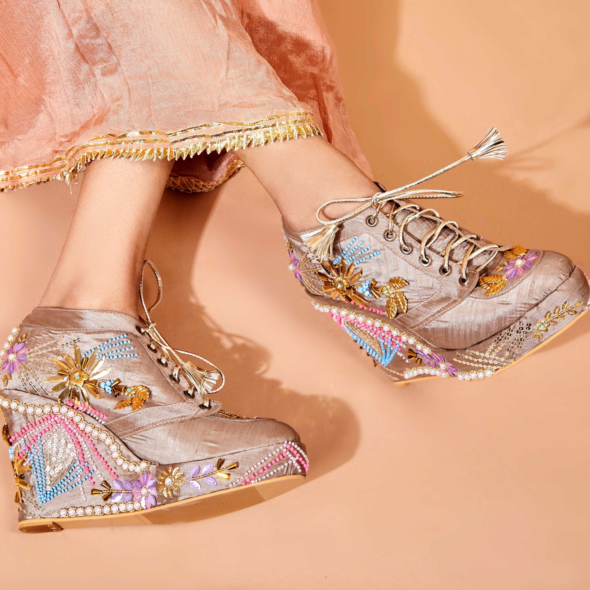 Copper Bridal Sneaker Wedges Customized Wedding Shoes Tiesta