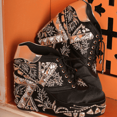 Custom Black sneaker wedges silver embriodery