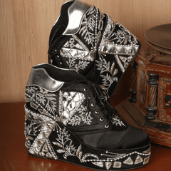 Custom Black sneaker wedges silver embriodery
