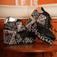 Custom Black sneaker wedges silver embriodery