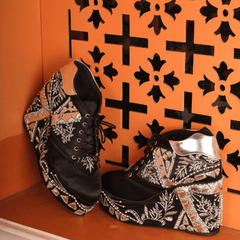 Custom Black sneaker wedges silver embriodery