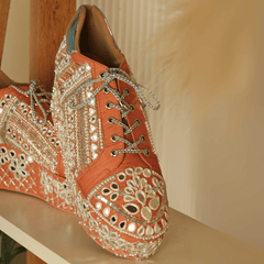 Custom orange mirror work Bridal sneaker platforms