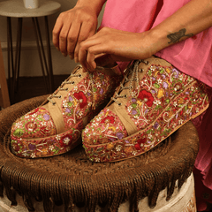 Custom Golden Multi Colour flower embroidery Bridal Sneaker platforms.