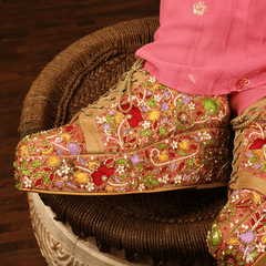 Custom Golden Multi Colour flower embroidery Bridal Sneaker platforms.