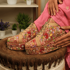 Custom Golden Multi Colour flower embroidery Bridal Sneaker platforms.