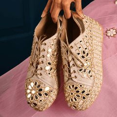 Custom silver gold mirror bridal sneaker platforms.