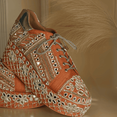 Custom orange mirror work Bridal sneaker platforms