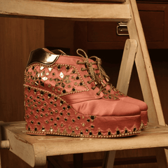 Custom Pink bridal sneaker wedges mirror embroidery