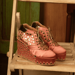 Custom Pink bridal sneaker wedges mirror embroidery