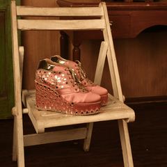 Custom Pink bridal sneaker wedges mirror embroidery