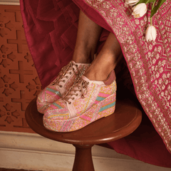 Neon Pink Beaded Sneaker Wedges – Hand Embroidered |  Customisable