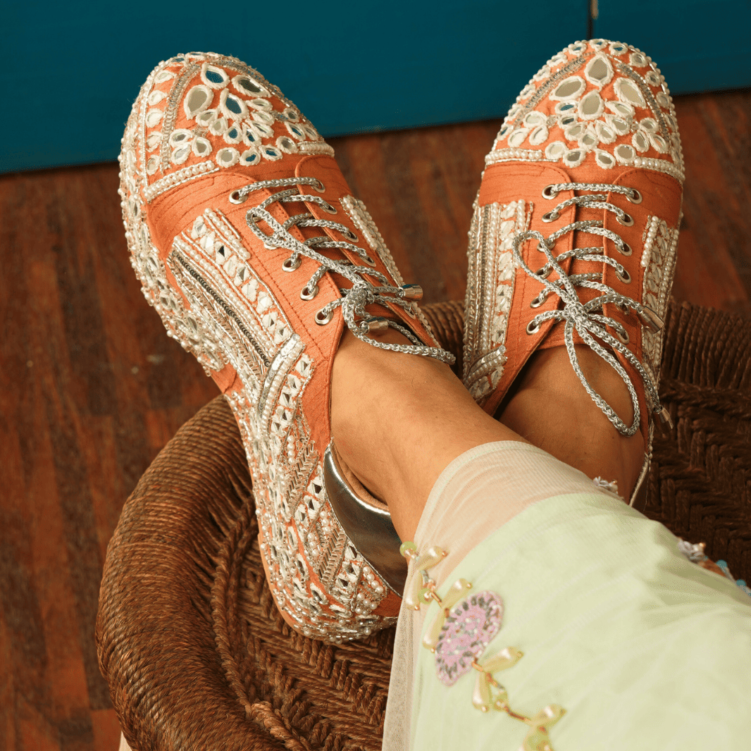 Custom orange mirror work Bridal sneaker platforms